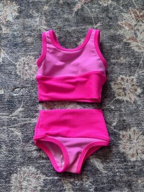LainSnow 6-12m Kids Hot Pink Ribbed Two-Piece Swim Set